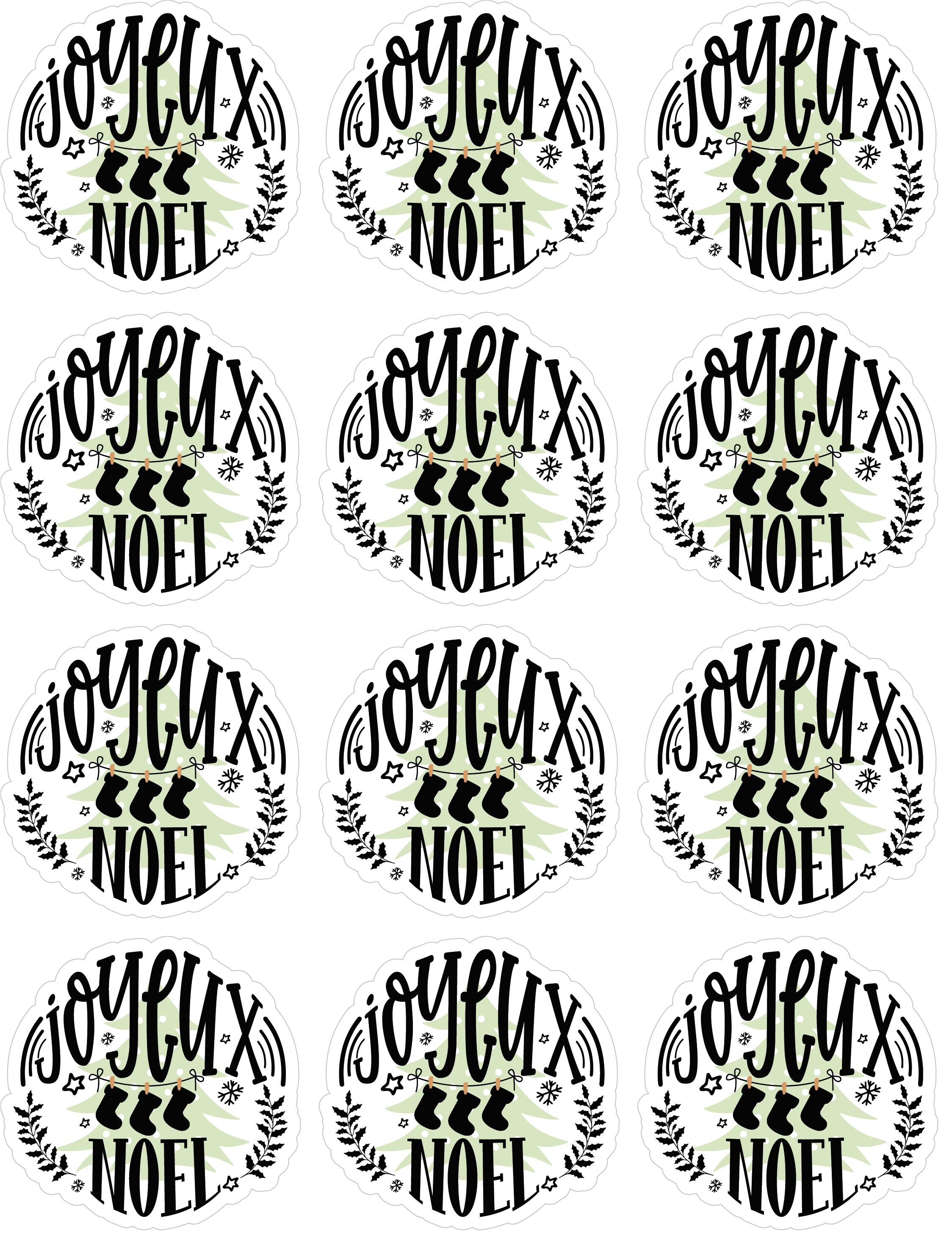 Autocollants 'Joyeux Noël' - Lot De 2 Planches (24 étiquettes) - Diamètre 6 Cm - Fabriqué En France - 5